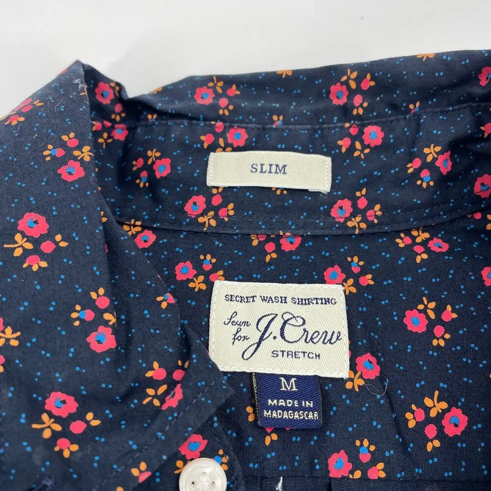 J. CREW Vintage Floral Long Sleeve Button Down Shirt Size M Slim Stretch Secret